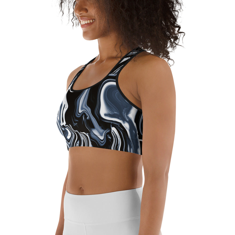 SHE REBEL - Black Marble Swirl Sports Bra